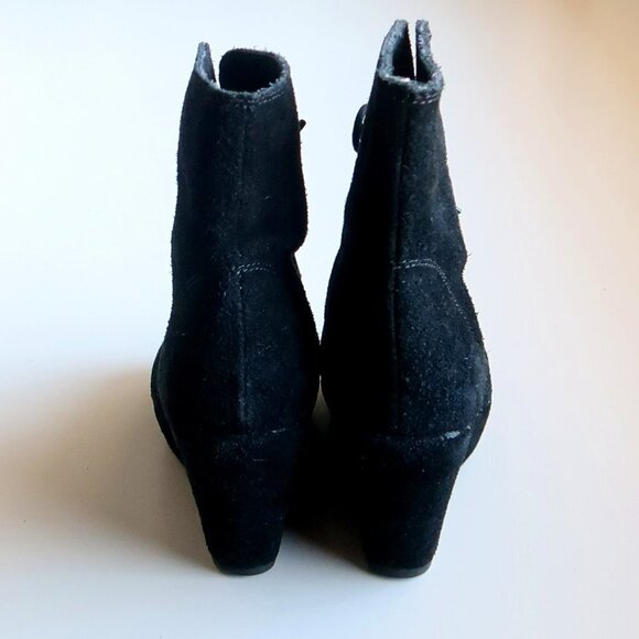 Steve Madden Black Suede Leather Wedge Heel Lace-up Ankle Boots / Booties Size 6 - Picture 5 of 16